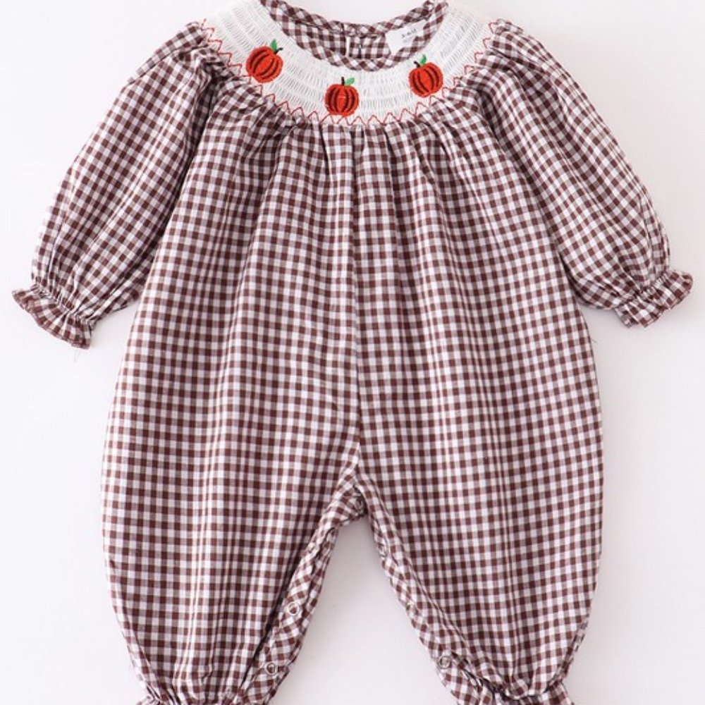 Infants Smocked Pumpkin Romper NWT